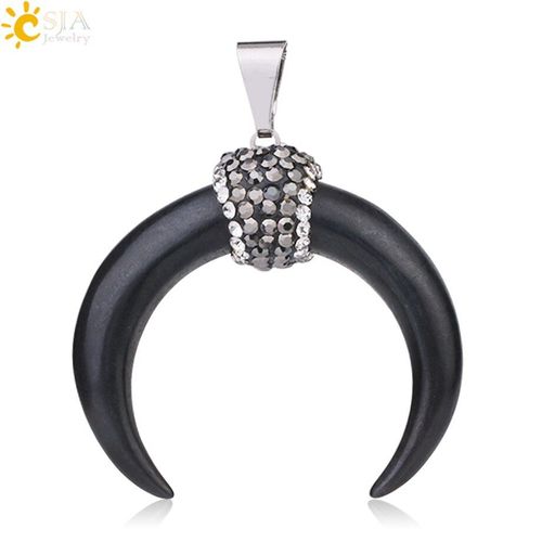 Pendentif Croissant De Lune En Os De Corne De BUf,  La Mode, Unique, Pav De Zircon Cz, Strass, Perles En Cristal, Bijoux E070