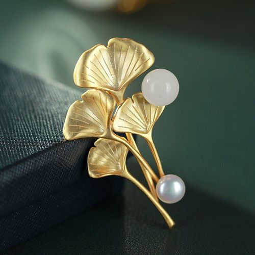 Pendentif De Broche De Fleur En Jade Hetian Naturel Incrust D'or Dor, Conception Artisanale Unique, Bijoux En Argent  Double Usage Pour Femmes