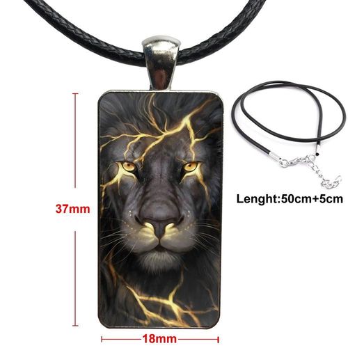 Pendentif De Collier Rectangulaire En Forme D'animal, Lion, Loup, Ours Noir, Pour Femmes, Design Vintage En Verre,  La Mode