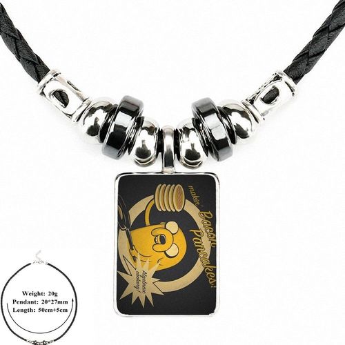 Pendentif De Perles En Cuir Noir, Temps D'aventure, Bijoux En Verre, Pendentif, Chien Garde Le Calme, Bacon, Crpes, Collier Ras Du Cou