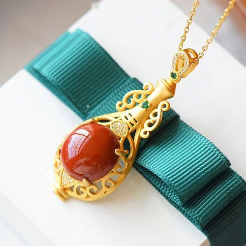 Pendentif De Vase Rouge Sud Naturel Incrust En Argent, Collier De Style Chinois Rtro Unique, Breloque Artisanale En Or Sable, Bijoux De Marque Pour Femmes, Nouvelle Collection