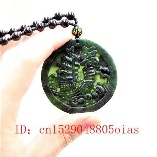 Pendentif De Voilier En Jade Naturel Noir Et Vert Pour Hommes, Collier De Perles, Bijoux, Accessoires En Obsidienne, Amulette Sculpte, Cadeaux