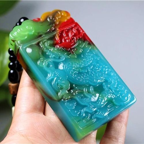 Pendentif Dragon Du Zodiaque En Jade Naturel Sculpt  La Main, Bleu Vert, Bijoux  La Mode Pour Hommes Et Femmes