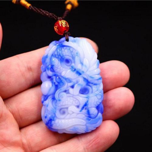 Pendentif Dragon En Jade, Amulette Chinoise, Collier Sculpt  La Mode, Breloque En Jade Blanc, Pierre Prcieuse Naturelle Bleue Porte-Bonheur, Cadeaux