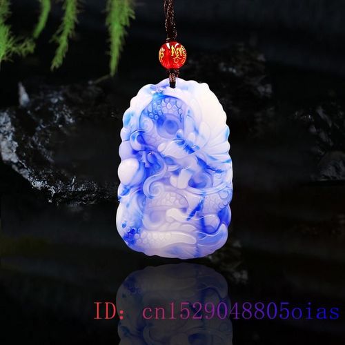 Pendentif Dragon En Jade, Amulette Naturelle, Breloque, Collier  La Mode, Pierre Prcieuse Bleue, Jadite Chinoise Sculpte, Bijoux Blancs, Cadeaux