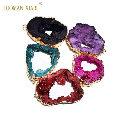 Pendentif Druzy En Cristal Naturel Color Rouge Bleu Vert, Trou De Cristal Naturel, Amas De Quartz, Pour La Fabrication De Bijoux, Boucles D'oreilles, Bricolage, Vente En Gros