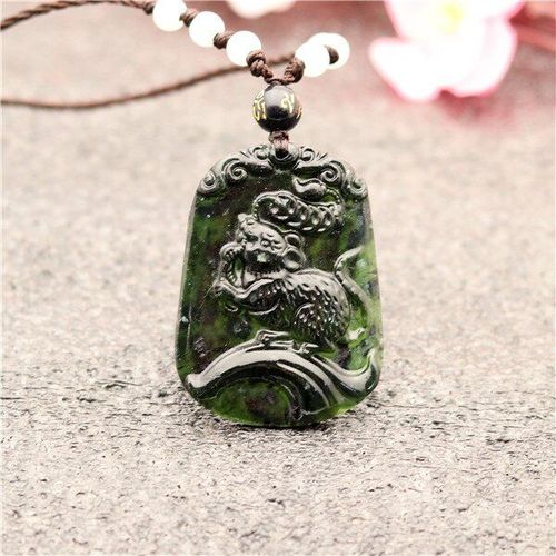 Pendentif Du Zodiaque Chinois En Jade Noir Et Vert Naturel, Collier, Breloque En Obsidienne, Bijoux, Accessoires, Amulette Sculpte  La Main, Cadeaux Pour Femmes