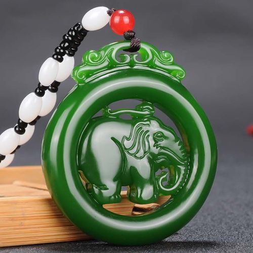 Pendentif lphant En Jade Vert Naturel, Collier De Perles, Breloque, Bijoux En Jadite, Amulette Creuse Double Face Sculpte, Cadeaux Pour Hommes