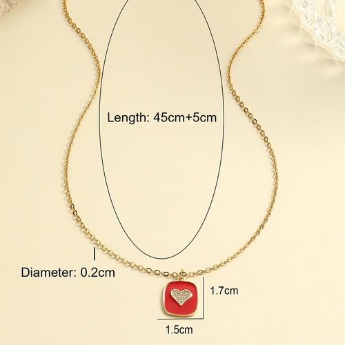 Pendentif En Acier Inoxydable Avec Pendentif En Forme De CUr Carr Rouge, Bijoux  La Mode Pour Document, Jogold