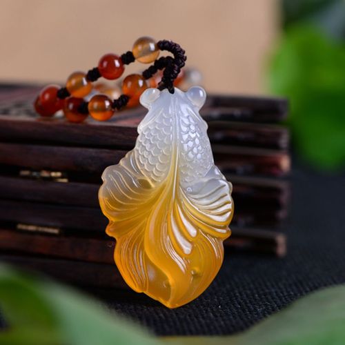 Pendentif En Agate Naturelle, Poisson Rouge Sculpt  La Main, Collier En Nphrite Avec Une Lanire Attache, Bijoux En Jade Fin