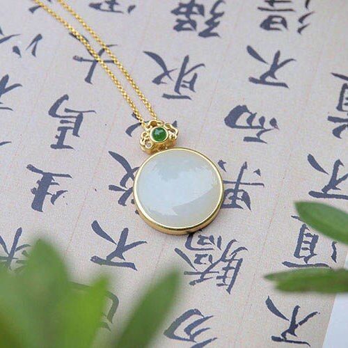 Pendentif En Argent Incrust De Jade Blanc Htian Naturel, Collier De Style Chinois Rtro, Design Lger De La Religion, Bijoux De Luxe Pour Femmes