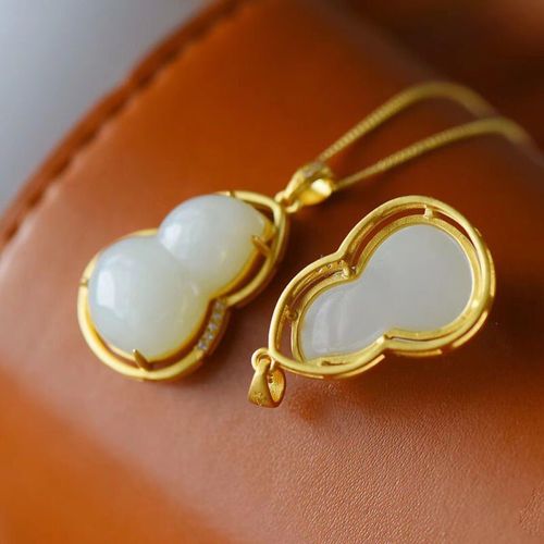 Pendentif En Argent Sterling S925 En Jade Htian Incrust, Calebasse, Gourde En Jade Blanc Naturel, Chane De Clavicule Pour Femmes