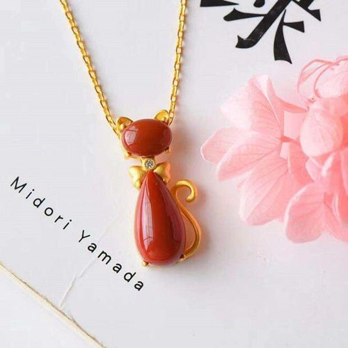 Pendentif En Argent Sterling S925, Or Ancien Incrust D'agate Rouge Du Sud, Collier De Chat Assorti  Tout, Clavicule