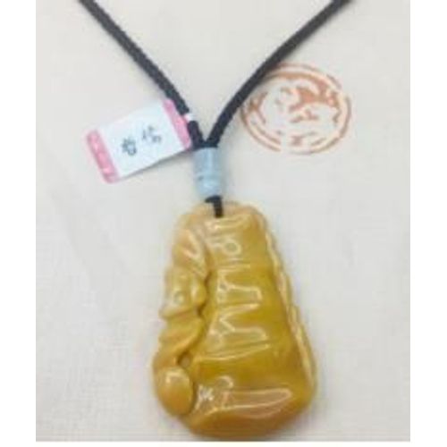 Pendentif En Bambou Jaune Sculpt  La Main, Topaze Naturelle Pure, Bonne Chance, Avec Chane De Pull Simple Tricote  La Main, Pour Hommes Et Femmes