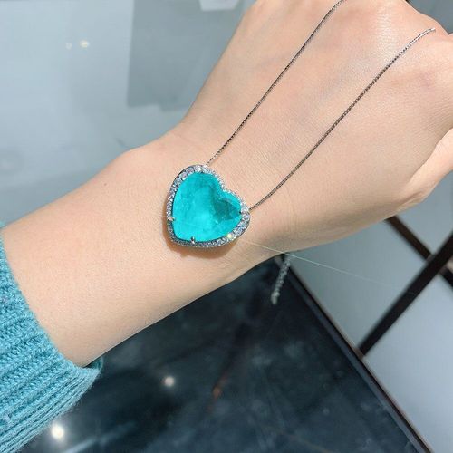 Pendentif En Diamant De Laboratoire En Argent Sterling 2021, Bijoux De Mariage, Cadeau D'anniversaire, En Forme De CUr, Paraiba, Tourmaline, Aigue-Marine, Tendance 925