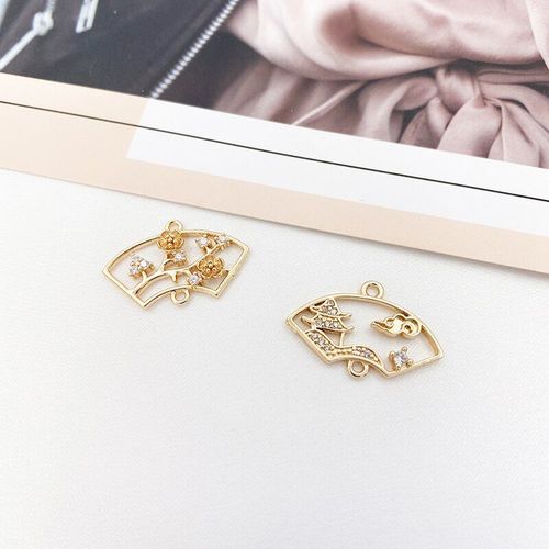 Pendentif En Forme D'ventail, Double Plafond En Cuivre Et Diamant, Accessoires Faits  La Main, Boucle D'oreille, Breloque De Sac