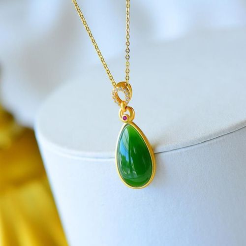 Pendentif En Forme De Goutte De Jaspe Hetian, Collier De Crateur En Or Ancien, Artisanat Original En Diamant, Bijoux En Argent  La Mode