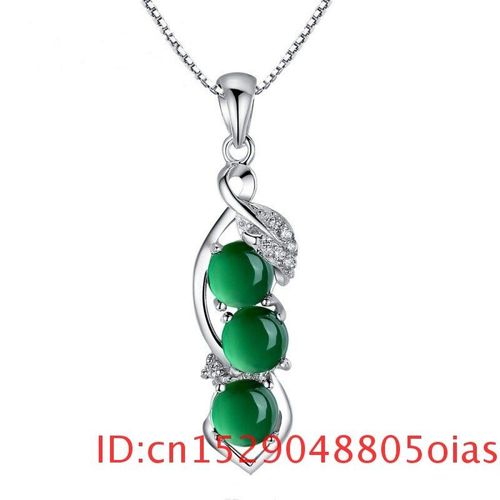 Pendentif En Forme De Haricots De Jade Vert Naturel, Collier, Amulette, Bijoux Calcdoine, Argent 925, Cadeaux  La Mode