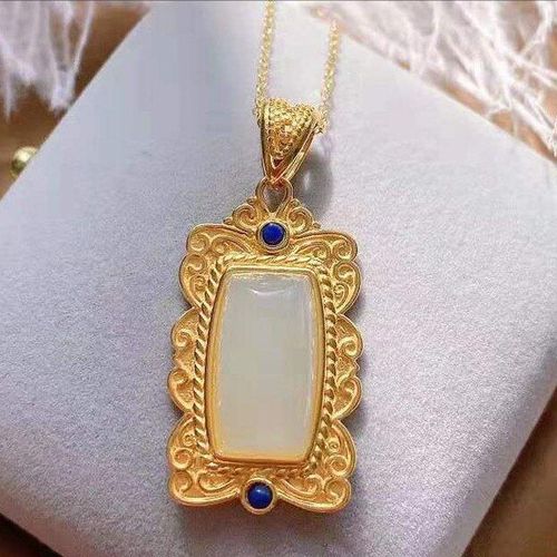 Pendentif En Jade Blanc Hetian Incrust D'argent, Style Chinois Rtro Unique, Artisanat En Mtal Ancien, Lapis Lazuli, Bijoux De Marque Pour Femmes