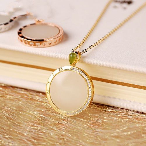 Pendentif En Jade Blanc Htian Naturel Incrust, Collier Cratif Demi-Bord En Diamant Rond, Niche, Design De Marque, Bijoux Pour Femmes