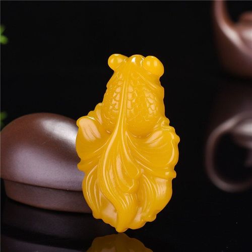 Pendentif En Jade Dragon Jaune Naturel Sculpt  La Main, Poisson Rouge, Bijoux De Boutique  La Mode, Collier Jaune Orange Pour Hommes Et Femmes