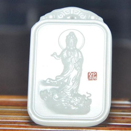 Pendentif En Jade Guanyin Pour Hommes Et Femmes, Bijou En Pierre De Jades Hetian Du Xinjiang, Rectangulaire,  La Mode, Breloques, Amulette, Cadeau