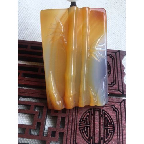 Pendentif En Jade Jaune Naturel, Sculpt  La Main, En Bambou, Collier En Jade, Bijoux Fins Pour Femmes, Or Rose