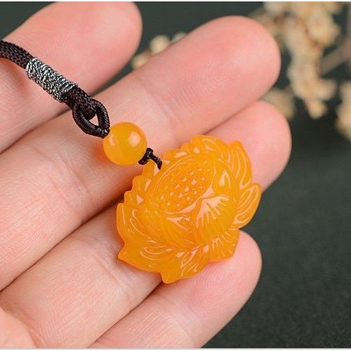 Pendentif En Jade Jaune Naturel Sculpt  La Main Pour Femmes, Bijoux De Marque En Jade De Jadite