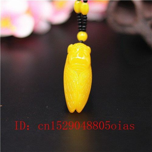 Pendentif En Jade Naturel Jaune Chinois Cigale, Collier De Perles, Breloque De Mode, Bijoux Amulette Sculpte, Cadeaux Pour Femmes Et Hommes