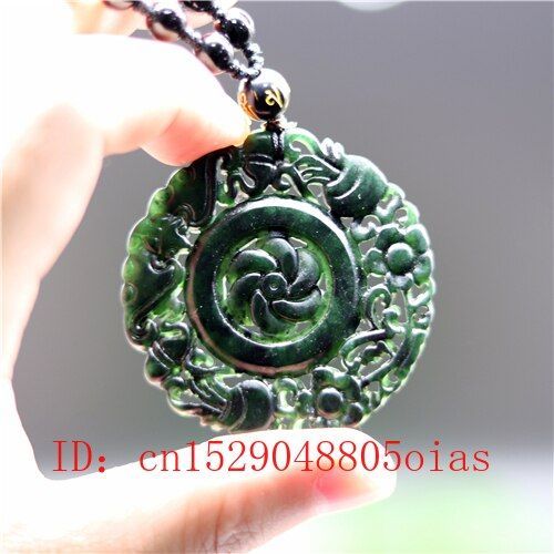 Pendentif En Jade Naturel Noir Et Vert, Collier De Perles, Breloque En Obsidienne, Bijoux Double Face, Amulette Creuse Sculpte, Cadeaux Pour Femmes
