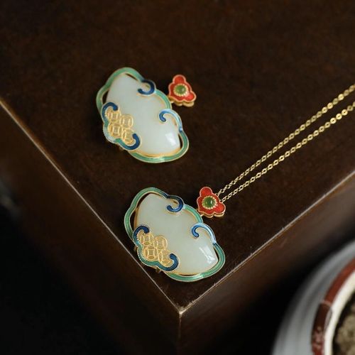 Pendentif En Jade Naturel Tia-Tsui, Pendentif En Argent Sterling, Bleu Brl, Dor Brl, Style Chinois
