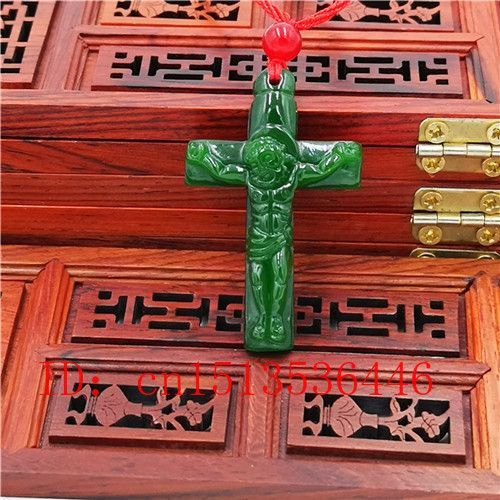 Pendentif En Jade Sculpt En Croix De Jsus Pour Femme, Amulette Porte-Bonheur, Bijoux En Jade Naturel Vert Chinois,  La Mode, Cadeaux Pour Femmes, N03