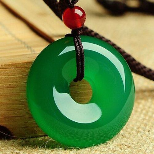 Pendentif En Jade Vert Avec Chane En Corde Pour Homme Et Femme, Bijou En Forme De Donut, Chrysoprase Naturelle Authentique, Breloques  Boutons De Scurit, Porte-Bonheur, Cadeaux Amulette