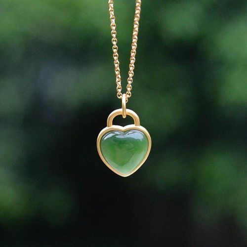 Pendentif En Jade Vert Htian Naturel En Forme De CUr, Collier En Jaspe De Jade Pour Femmes, Cadeau D'anniversaire, Bijoux