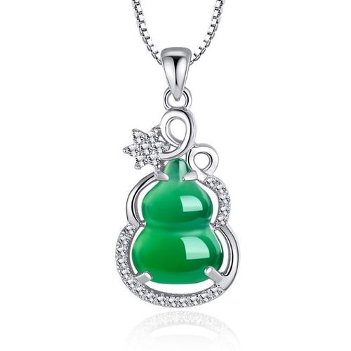 Pendentif En Jade Vert Naturel, Calcdoine, Gourde, Agate, Collier En Argent 925, Sculpt Chinois, Mode, Breloque, Bijoux Amulette, Cadeau Pour Femmes