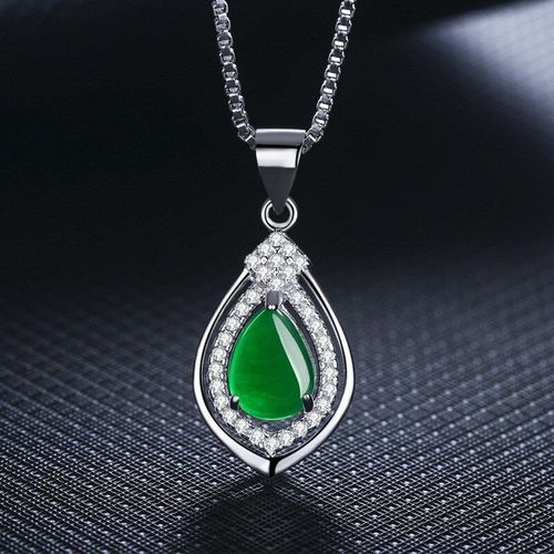 Pendentif En Jade Vert Naturel, Calcdoine, Goutte D'eau, Agate, Collier En Argent 925, Bijoux De Charme, Amulette Sculpte, Cadeaux Pour Femmes