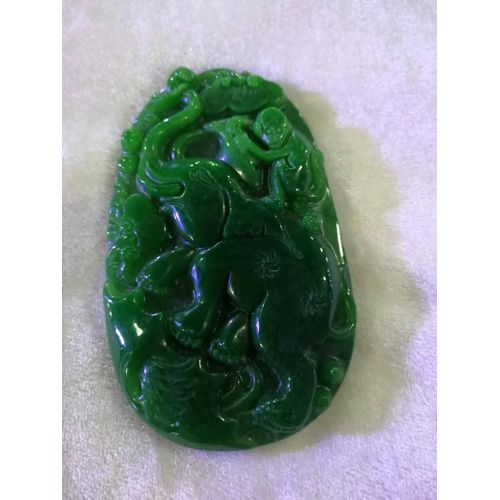 Pendentif En Jade Vert Naturel Pour Femmes, Bijou En Jade Sculpt Sur Les Deux Cts, lphant Et Singe