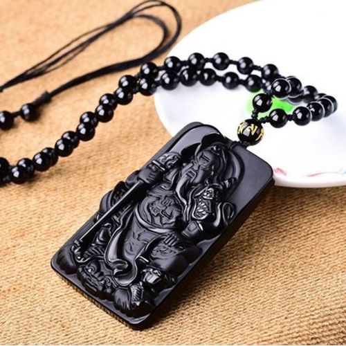 Pendentif En Obsidienne De Glace Naturelle Pour Femme, Cadeau En Cristal Naturel, Se Prmunir Des Mauvais Esprits, Guan Gong, Guan Yu Wu Mammon
