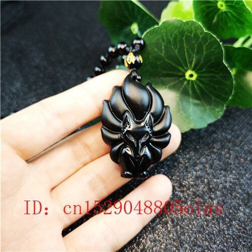 Pendentif En Obsidienne Noire Naturelle, Renard  Neuf Queues, Collier De Perles, Bijoux  La Mode, Amulette Porte-Bonheur Sculpte  La Main, Cadeaux Pour Femmes
