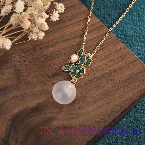 Pendentif En Perle De Jade Blanche Pour Femmes, Amulette En Zircon, Cadeaux Chinois, Bijoux Naturels, Calcdoine  La Mode, Pierre Prcieuse En Argent 925, Collier  Breloques Pour Femmes