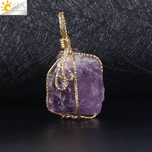 Pendentif En Pierre Naturelle Pour Femmes, Cadeau D'amour Unique, Bijoux En Or, Fil Enroul Rose Clair Violet Jaune Cristal Irrgulier E153