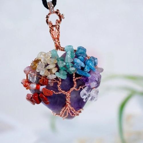 Pendentif En Pierre Prcieuse Colore, Amthyste, Arbre De Vie, Breloques  La Mode, Accessoires De Bijoux, Amulette Porte-Bonheur En Cristal Violet, Cadeau Pour Femmes