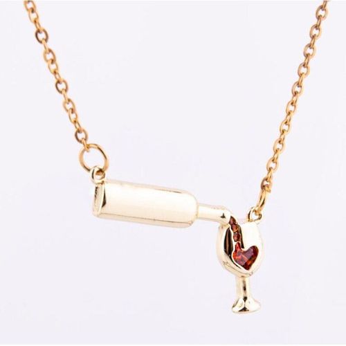 Pendentif En Verre De Vin Pour Femmes, Collier Cratif Simple, Verre De CUr, Cristal Rouge, Zircon, Mode, Bijoux Cadeaux