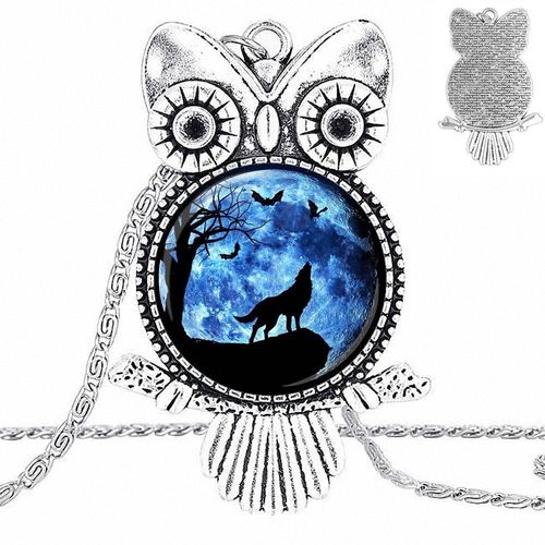 Pendentif En Verre Pour Femmes Et Enfants, Lune, Loup, Mode, Cabochon, Collier Plaqu, Bijoux De Dclaration