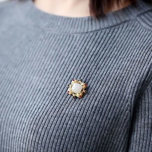 Pendentif Gomtrique En Forme De CUr Creux Pour Femme, Bijou  Double Usage, Bijou En Jade Hetian Naturel Incrust Plaqu Or, Design Unique