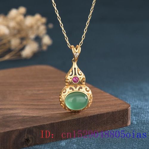 Pendentif Gourde En Jade Vert Pour Femmes, Amulette Chinoise En Zircon, Breloque  La Mode, Collier En Argent 925 Naturel, Bijoux En Cristal Calcdoine