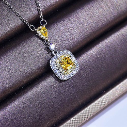 Pendentif Goutte D'eau En Forme De Poire Pendentif Sac Carr Pt950 Plaqu Pt950 Collier Carr En Cristal Rose Synthtique Lvn4379