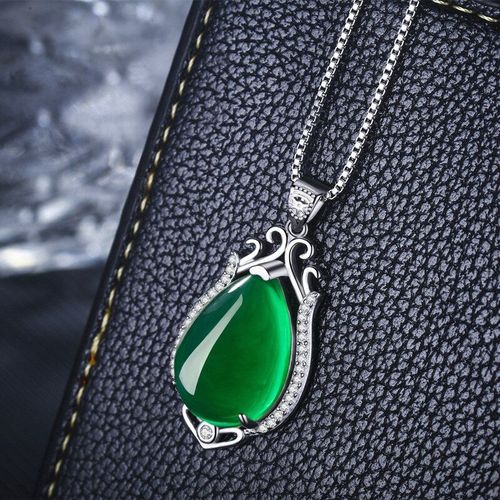 Pendentif Goutte D'eau En Jade Vert Naturel, Calcdoine, Collier En Argent 925, Breloque Sculpte, Bijoux Amulette  La Mode, Cadeaux Pour Femmes