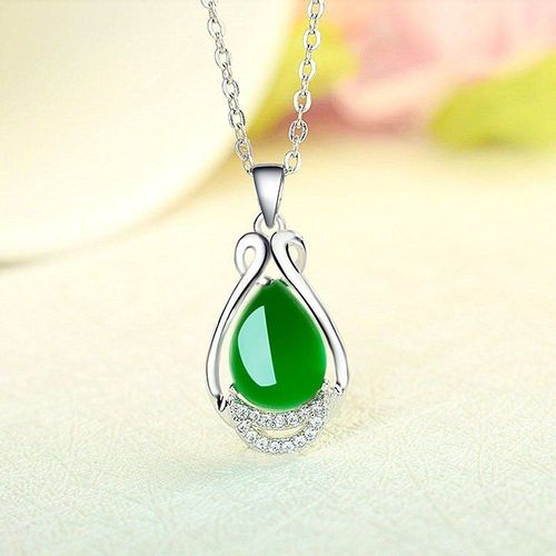 Pendentif Goutte D'eau En Jade Vert Naturel, Calcdoine, Collier En Argent 925, Breloque Sculpte, Bijoux Amulette  La Mode, Cadeaux Pour Femmes