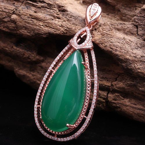 Pendentif Goutte D'eau Sculpt  La Main En Calcdoine Verte Naturelle, Bijoux  La Mode Pour Hommes Et Femmes, Collier En Agate Verte Incrust D'argent 925